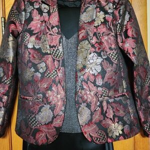 Topshop Red and Gold Floral Blazer